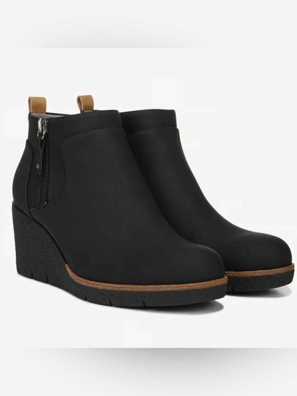 A3- Black Wedge Ankle Boots with Side Zip - Women's Bianca